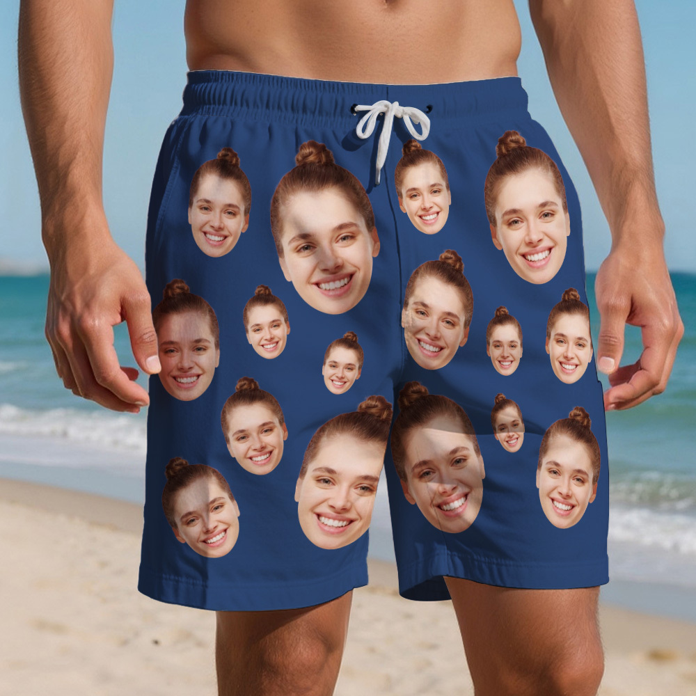 Personalized Face Mens Swim Trunks Custom Summer Hawaiian Tropical Swim Shorts Vacation Gift - MyFaceSocksAU