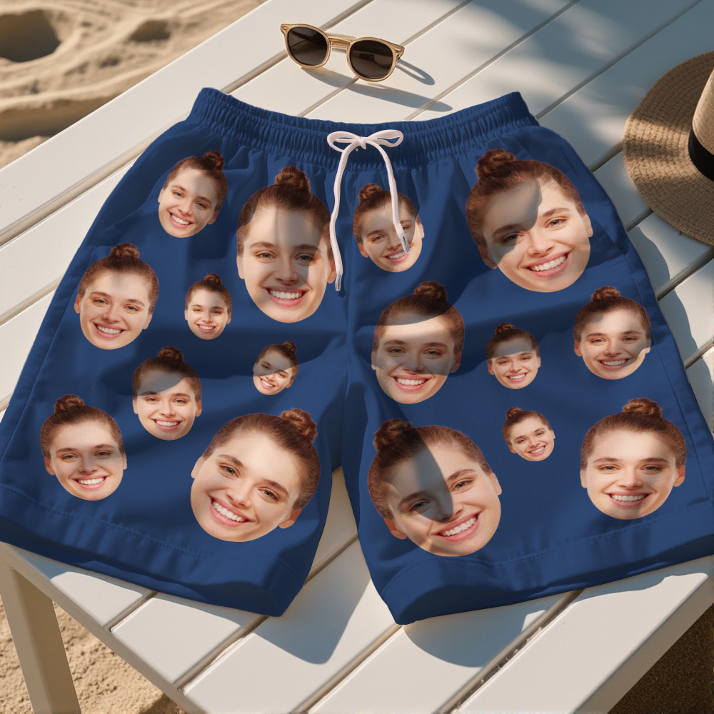 Personalized Face Mens Swim Trunks Custom Summer Hawaiian Tropical Swim Shorts Vacation Gift - MyFaceSocksAU