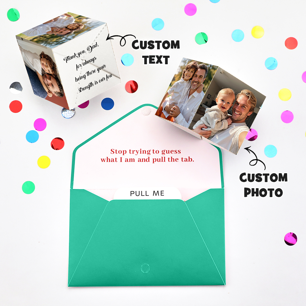 Personalized Surprise Confetti Card Fathers Day  Exploding Box Card Custom Photo 3D Pop-Up Greeting Card - MyFaceSocksAU