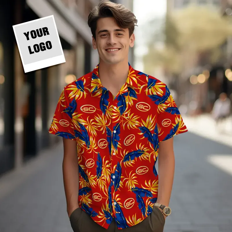 Custom Hawaiian Shirts Colorful Leaves Aloha Beach Shirt For Men