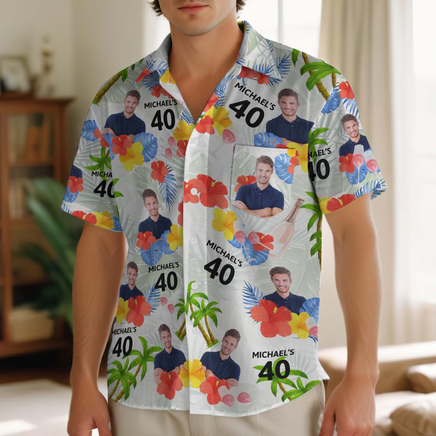 Custom Hawaiian Shirt With Face Personalized Gift For Lovers Tropical Summer Birthday Aloha Shirt With Pocket