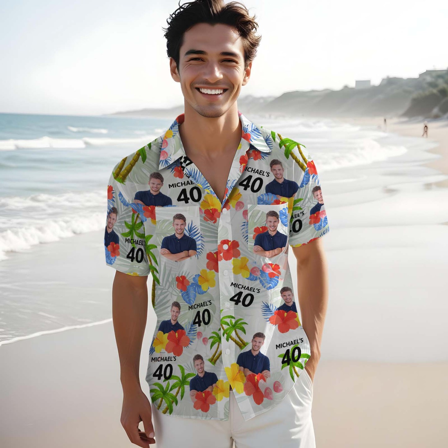 Custom Hawaiian Shirt With Face Personalized Gift For Lovers Tropical Summer Birthday Aloha Shirt With Pocket - MyFaceSocksAU