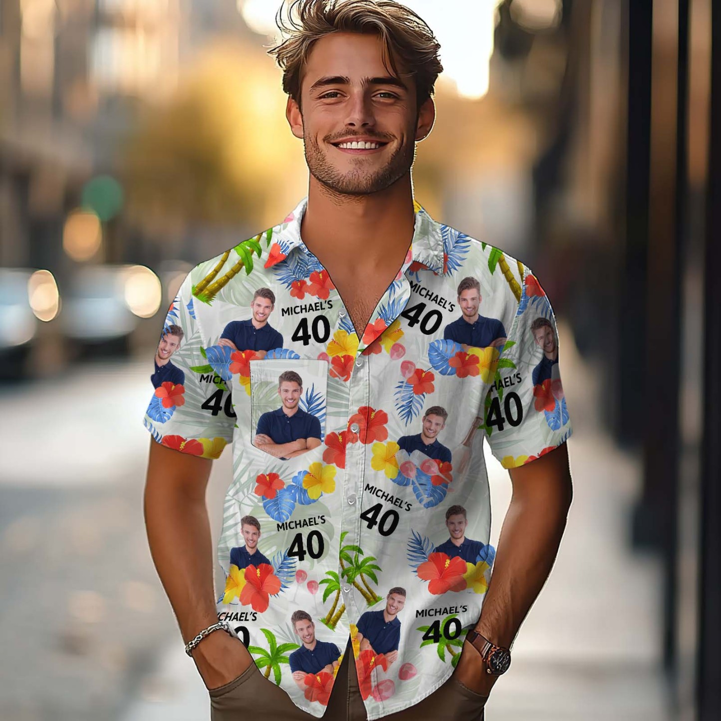 Custom Hawaiian Shirt With Face Personalized Gift For Lovers Tropical Summer Birthday Aloha Shirt With Pocket - MyFaceSocksAU