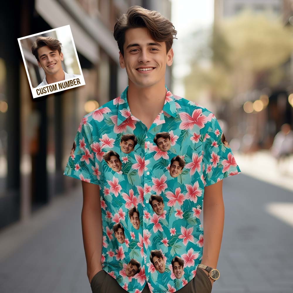 Custom Face Hawaiian Shirts Floral Print Tropical Face Hawaiian Shirt - MyFaceSocksAU