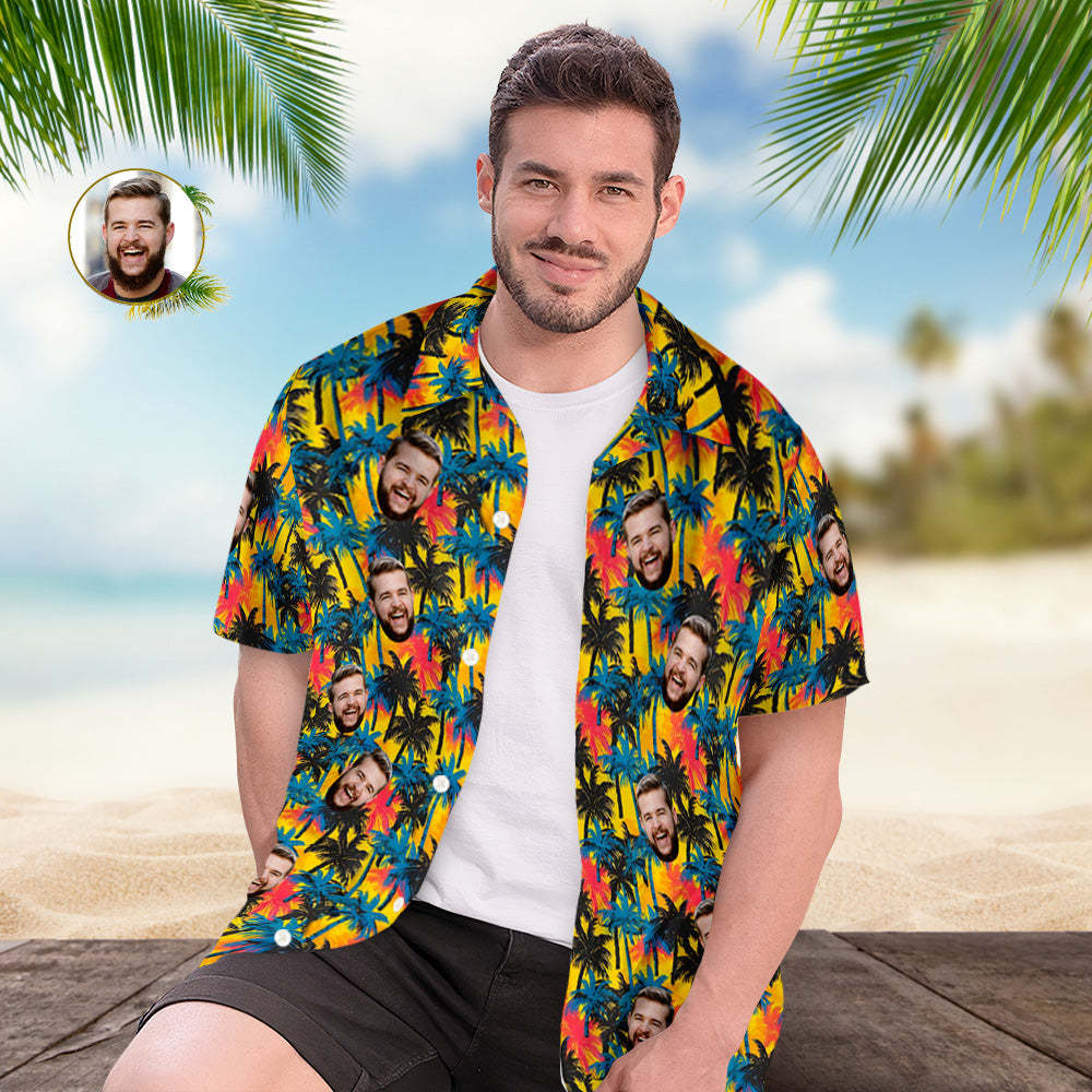 Custom Face  Hawaiian Shirt Yellow and Palm Tree Hawaiian Shirt-MyFaceSocksAu