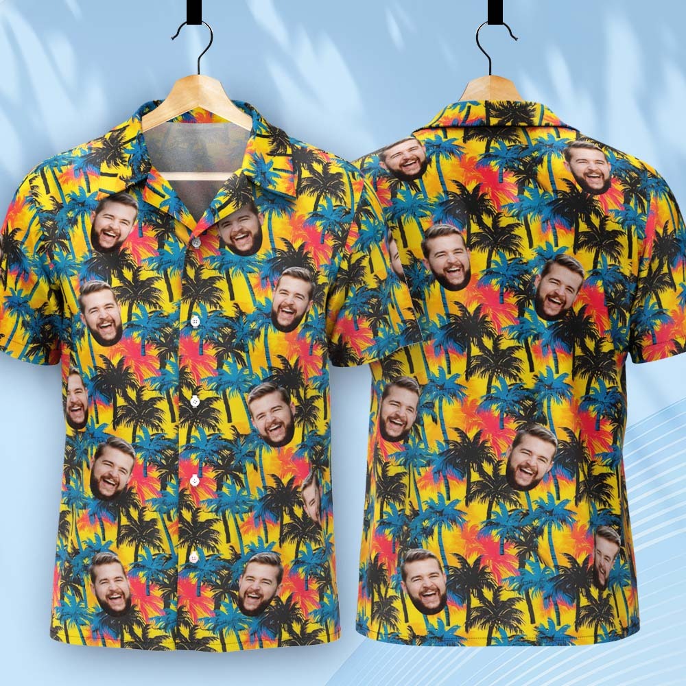 Custom Face  Hawaiian Shirt Yellow and Palm Tree Hawaiian Shirt-MyFaceSocksAu