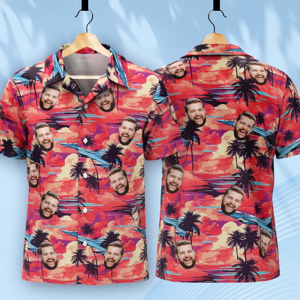 Custom Face Hawaiian Shirts Spaceship Sunset Beach Hawaiian Shirt - MyFaceSocksAU