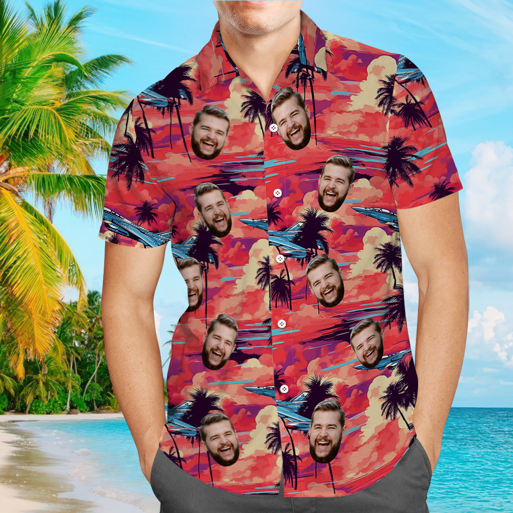 Custom Face Hawaiian Shirts Spaceship Sunset Beach Hawaiian Shirt