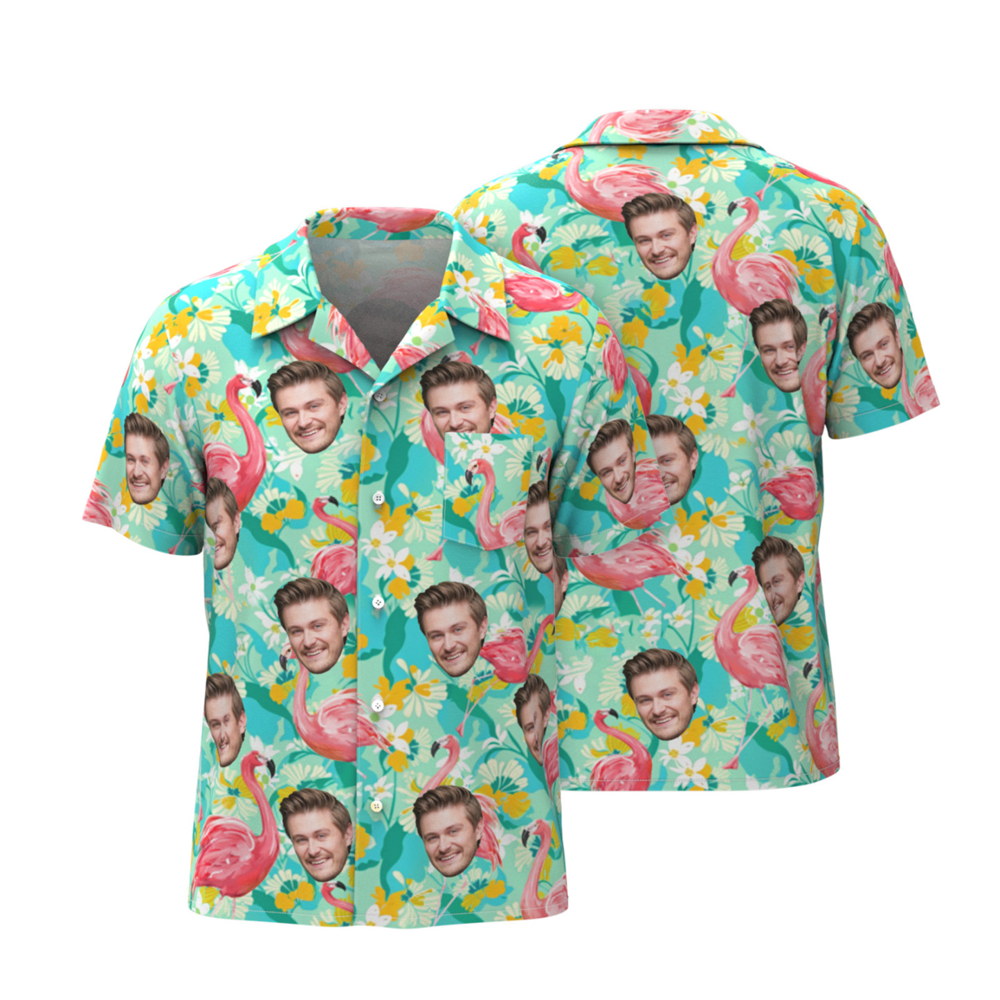 Custom Face Hawaiian Shirts Men's Sleeveless Shirt All Over Print Flamingo Pocket - MyFaceSocksAU