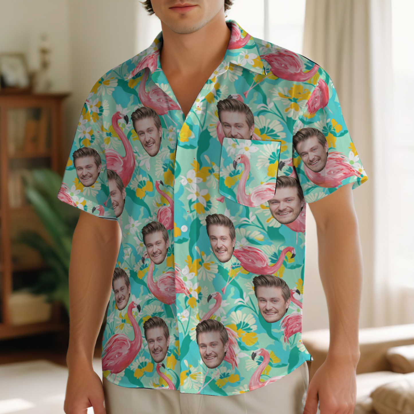 Custom Face Hawaiian Shirts Men's Sleeveless Shirt All Over Print Flamingo Pocket - MyFaceSocksAU
