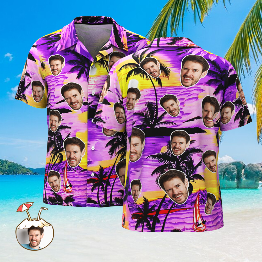 Custom Aloha Hawaiian Shirts Face Hawaiian Shirts Coconut Tree Shirts Group Gift - MyFaceSocksAU