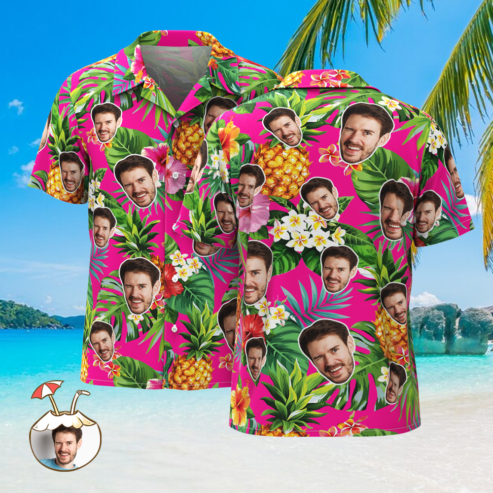 Custom Aloha Hawaiian Shirts Face Hawaiian Shirts Coconut Tree Shirts Group Gift - MyFaceSocksAU