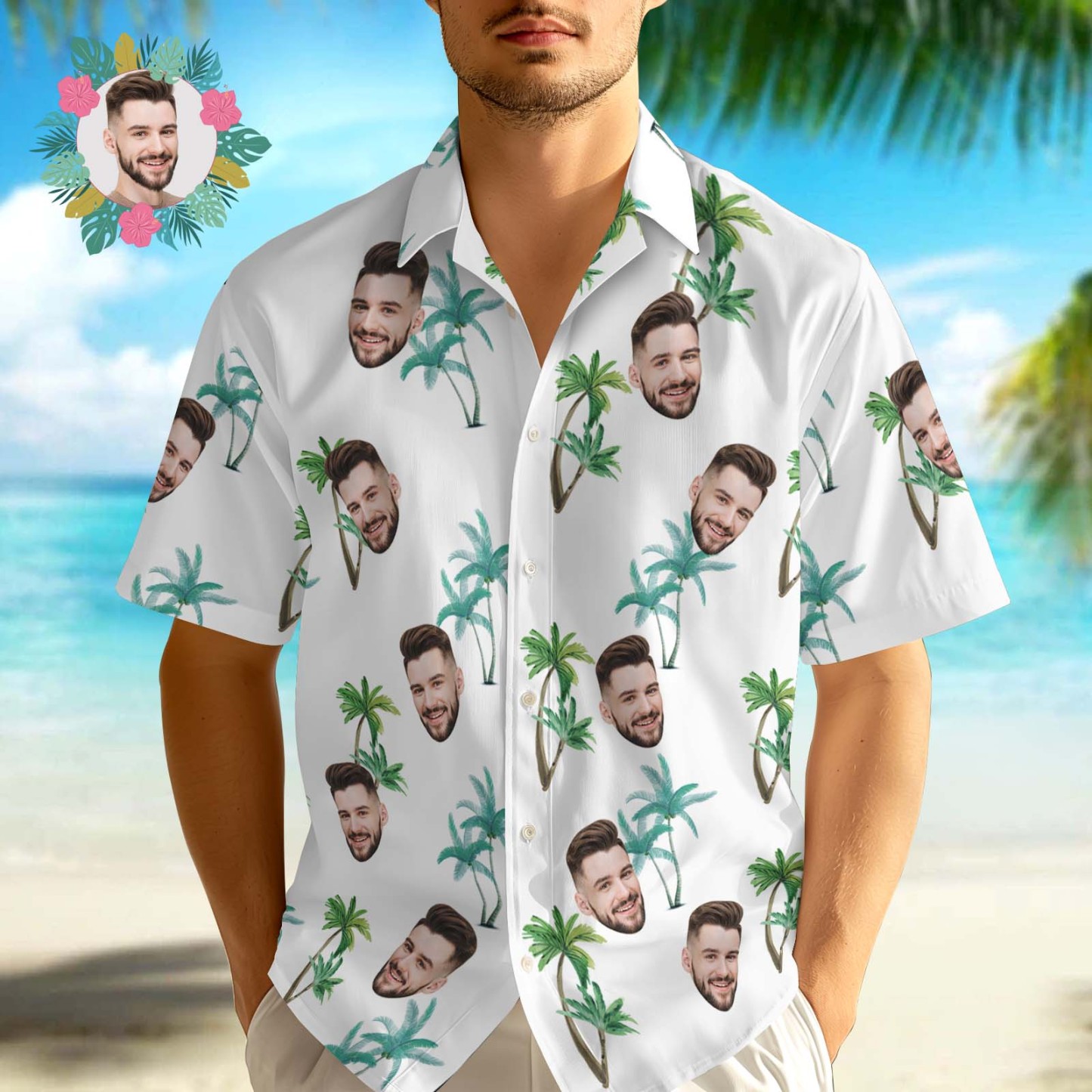 Custom Hawaiian Shirts Personalized Photo Hawaiian Shirt Gifts with Face Coconut Tree Hawaiian Shirts - MyFaceSocksAU