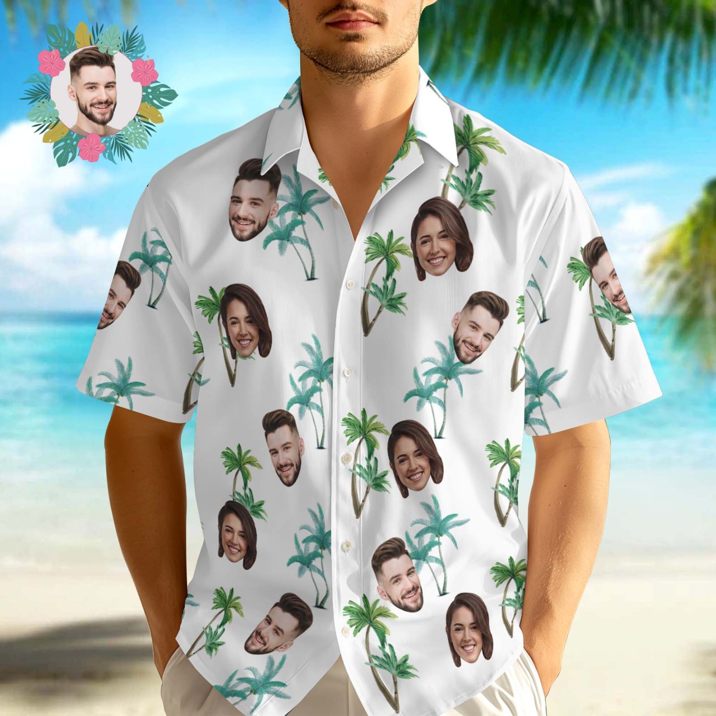 Custom Hawaiian Shirts Personalized Photo Hawaiian Shirt Gifts with Face Coconut Tree Hawaiian Shirts - MyFaceSocksAU