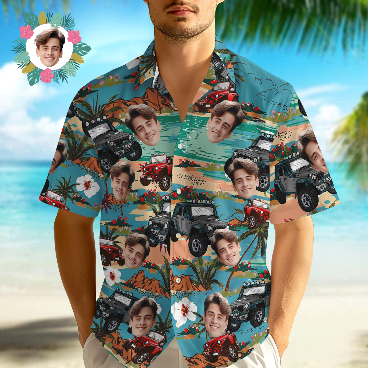 Custom Tropical Men Hawaiian Shirts Vintage Element Face Hawaiian Shirt For Men Aloha Shirt Gift - MyFaceSocksAU