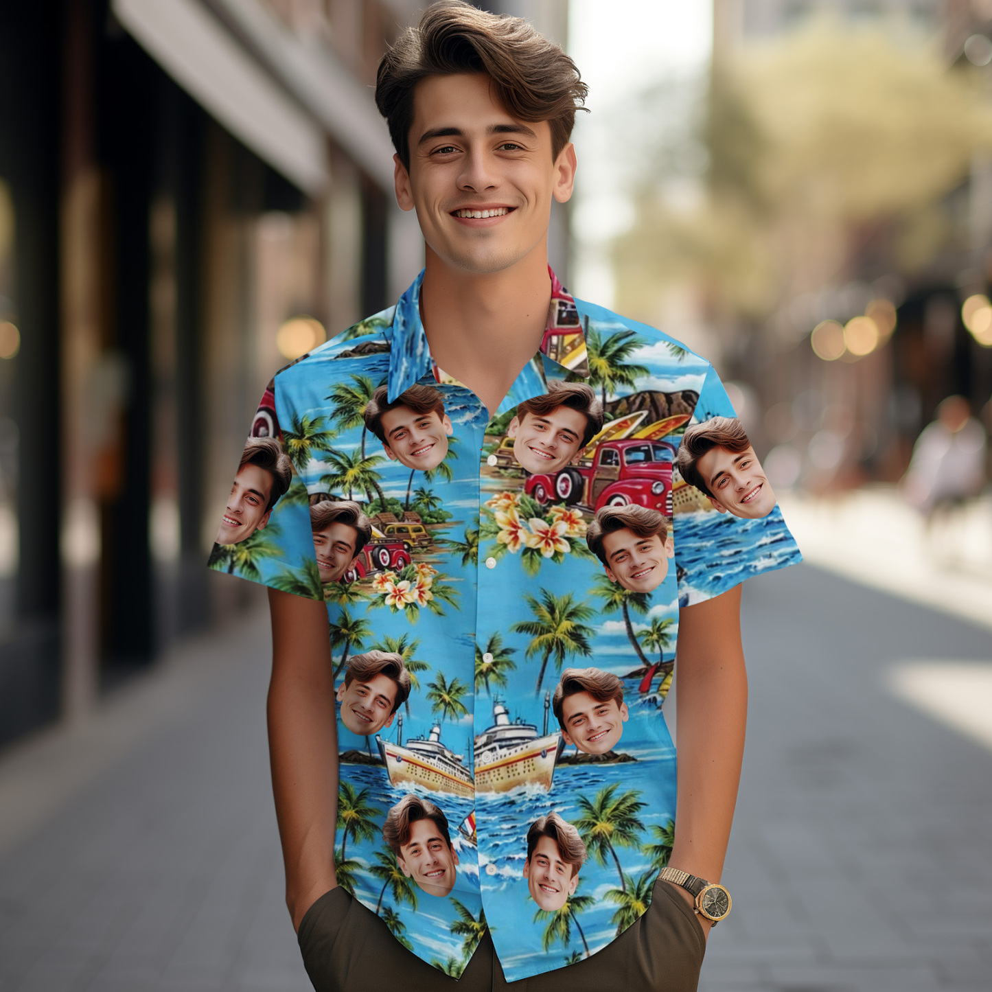 Custom Men Hawaiian Shirts Vintage Element Car Face Hawaiian Shirt For Men Aloha Shirt Gift - MyFaceSocksAU