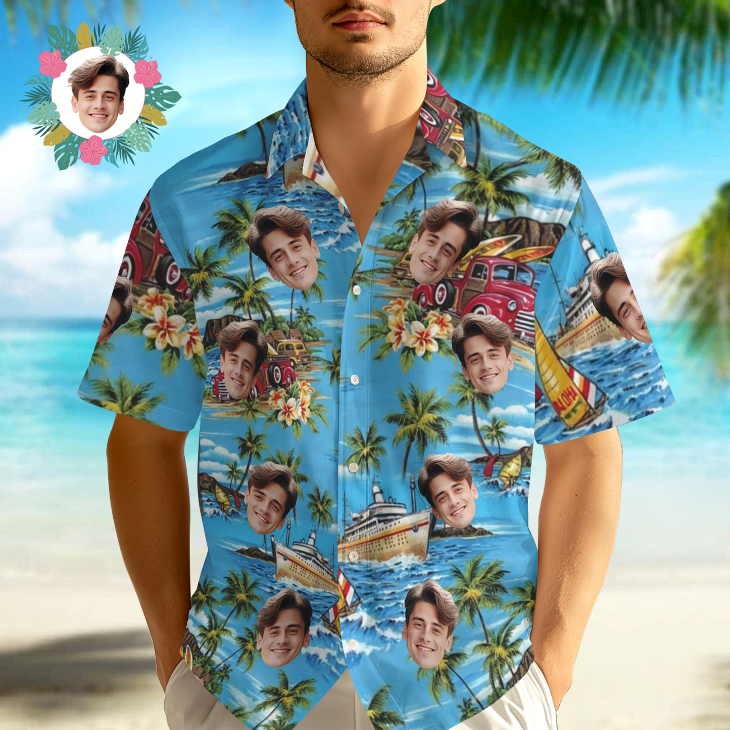 Custom Men Hawaiian Shirts Vintage Element Car Face Hawaiian Shirt For Men Aloha Shirt Gift - MyFaceSocksAU