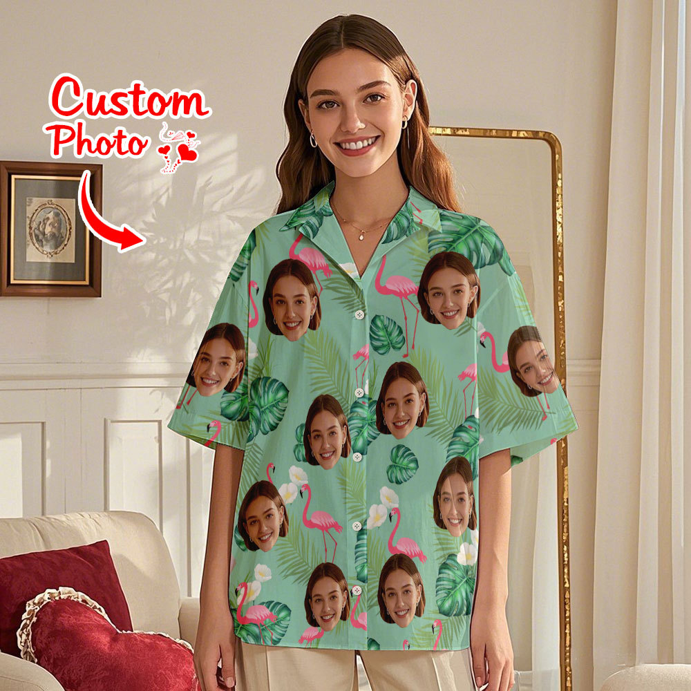 Personalized Flamingo Face Hawaiian Shirt Face Couple Shirt Valentine Gift For Couple - MyFaceSocksAU