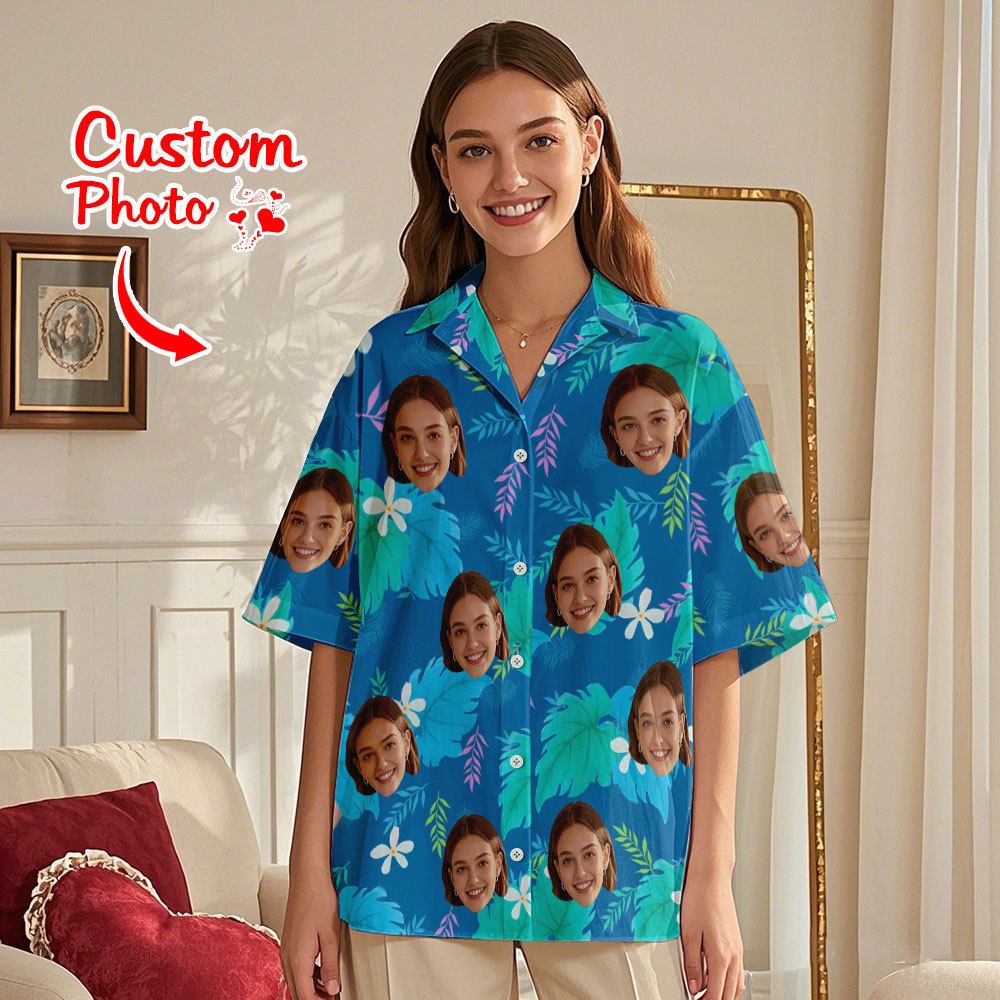 Personalized Flamingo Face Hawaiian Shirt Face Couple Shirt Valentine Gift For Couple - MyFaceSocksAU