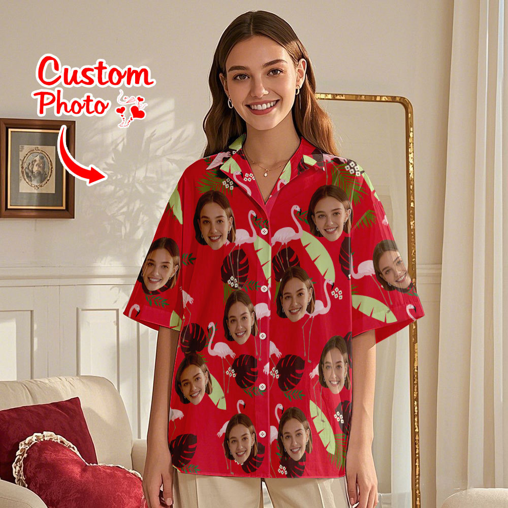 Personalized Flamingo Face Hawaiian Shirt Face Couple Shirt Valentine Gift For Couple - MyFaceSocksAU