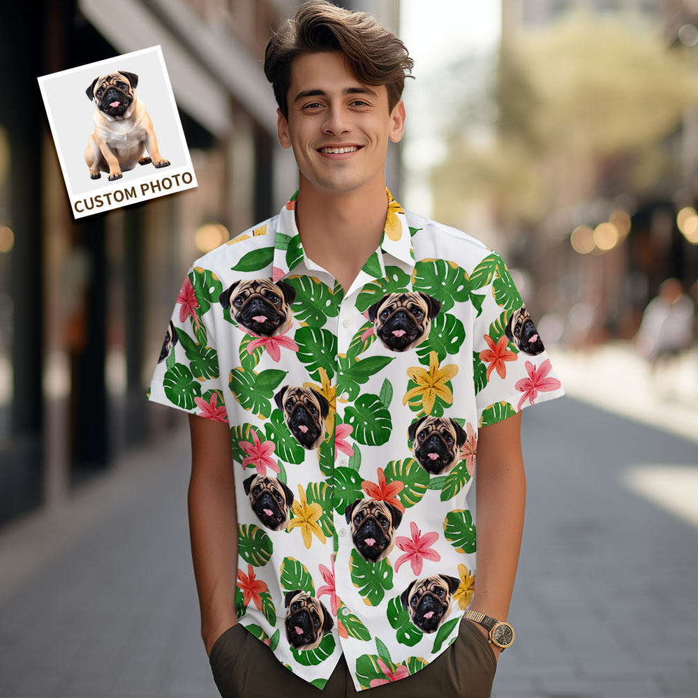 Custom Men Hawaiian Shirts Pet Face Flower Hawaiian Shirt Gift for Pet Lover - MyFaceSocksAU