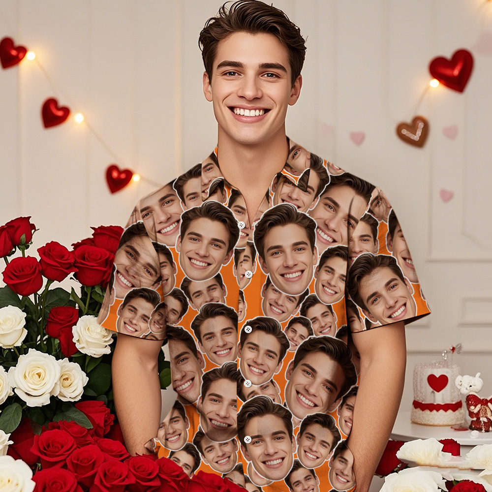 Personalized Mash Face Hawaiian Shirt Valentine Hawaiian Shirt Face Black Hawaiian Shirt for Couple - MyFaceSocksAU
