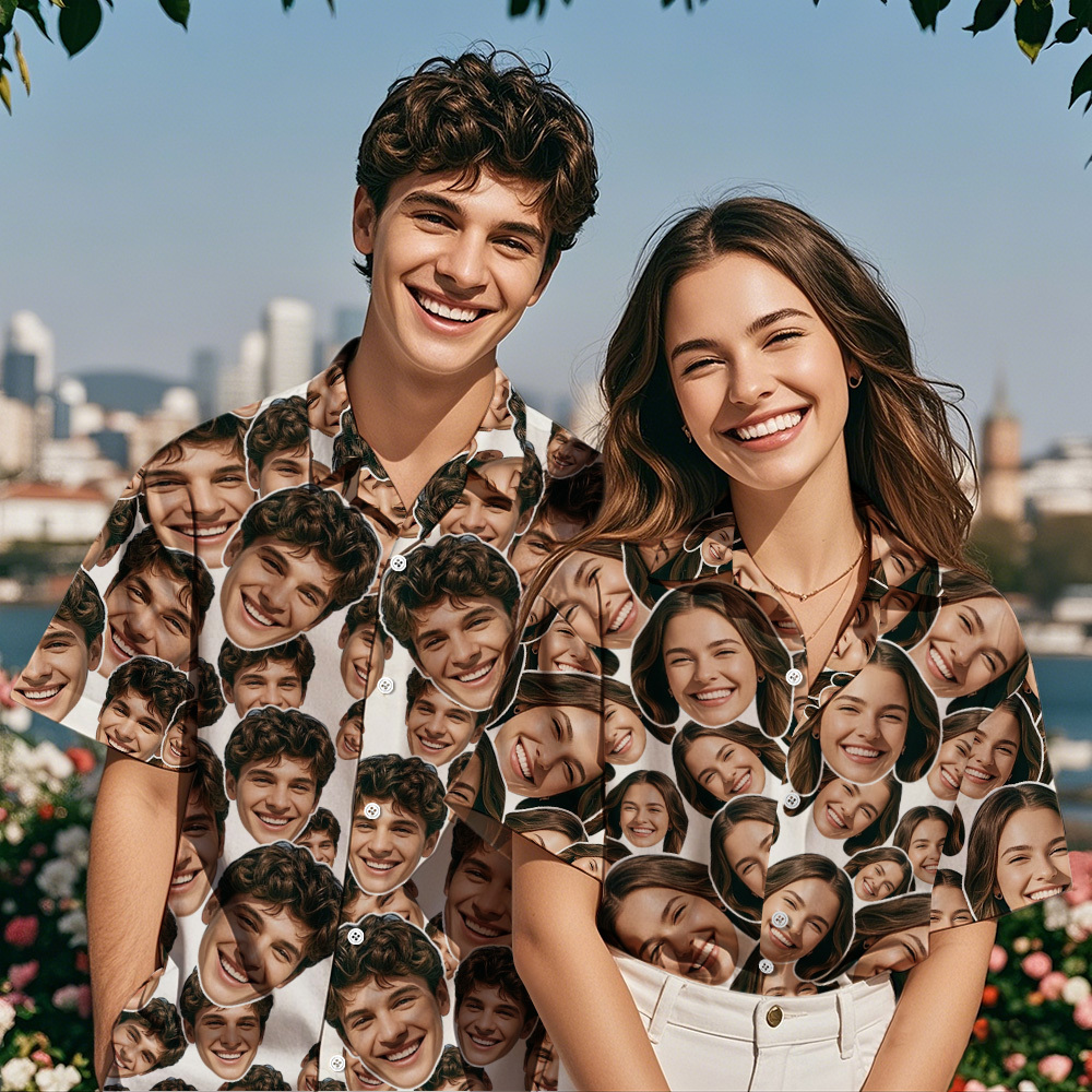 Personalized Mash Face Hawaiian Shirt Valentine Hawaiian Shirt Face Black Hawaiian Shirt for Couple - MyFaceSocksAU
