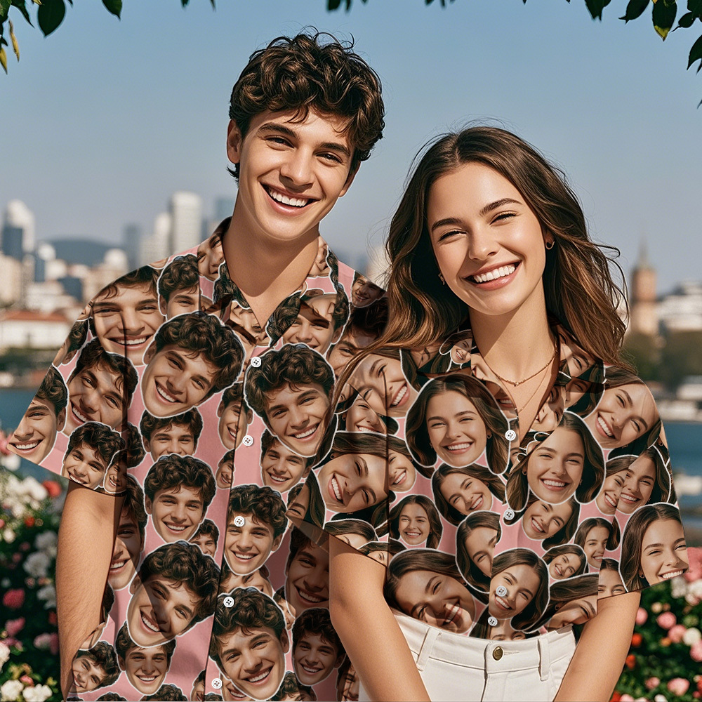 Personalized Mash Face Hawaiian Shirt Valentine Hawaiian Shirt Face Black Hawaiian Shirt for Couple - MyFaceSocksAU