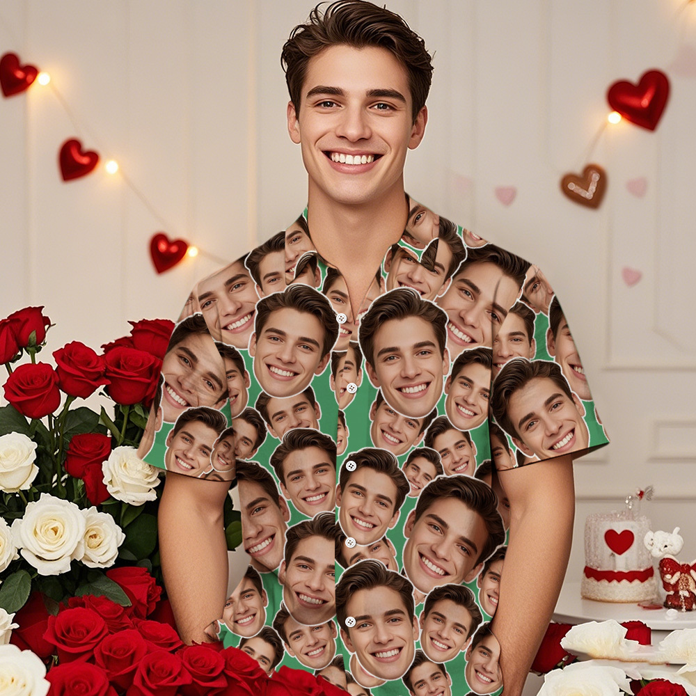 Personalized Mash Face Hawaiian Shirt Valentine Hawaiian Shirt Face Black Hawaiian Shirt for Couple - MyFaceSocksAU