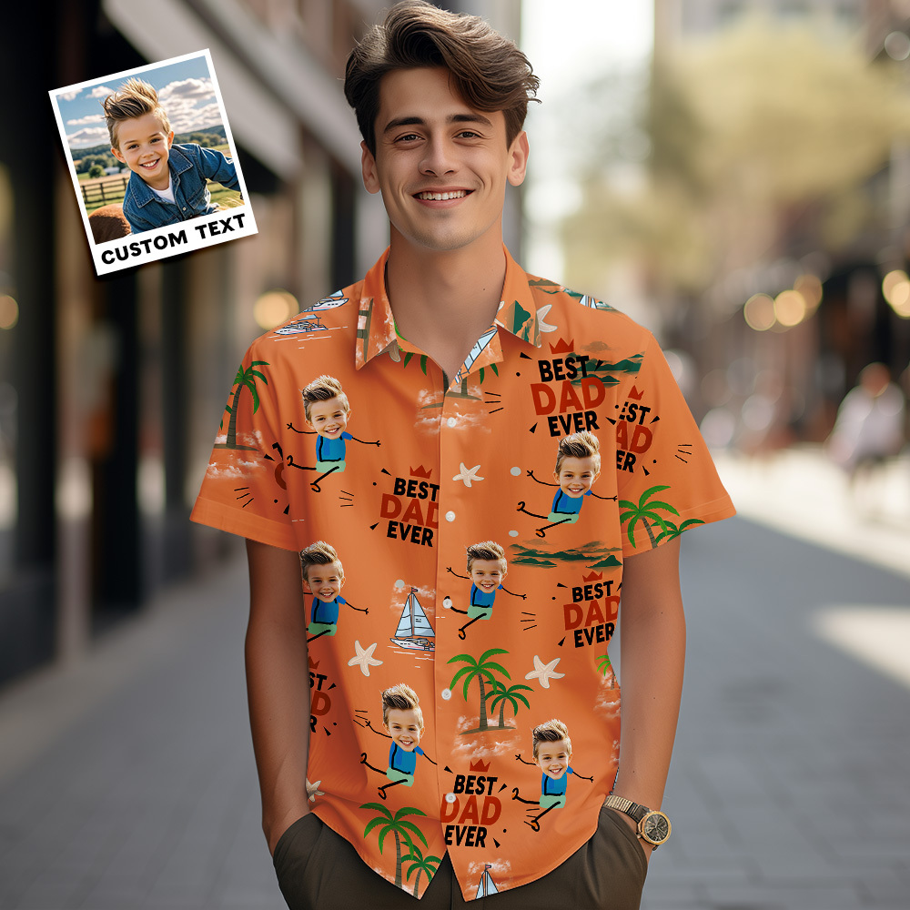 Personalized Face Hawaiian Shirt Best Dad Ever Hawaiian Shirt Men Face Hawaiian Shirt Father's Day Gift - MyFaceSocksAU