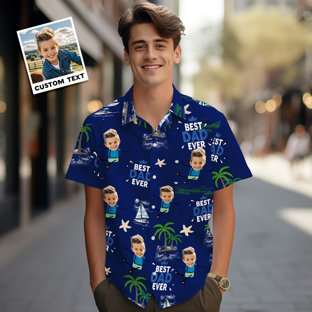 Personalized Face Hawaiian Shirt Best Dad Ever Hawaiian Shirt Men Face Hawaiian Shirt Father's Day Gift - MyFaceSocksAU