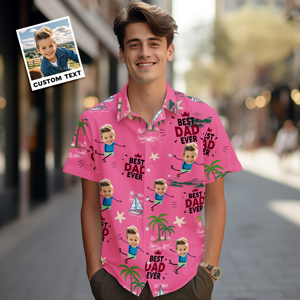 Personalized Face Hawaiian Shirt Best Dad Ever Hawaiian Shirt Men Face Hawaiian Shirt Father's Day Gift - MyFaceSocksAU