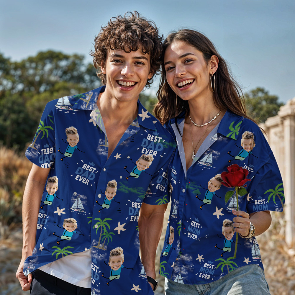 Personalized Face Hawaiian Shirt Best Dad Ever Hawaiian Shirt Men Face Hawaiian Shirt Father's Day Gift - MyFaceSocksAU