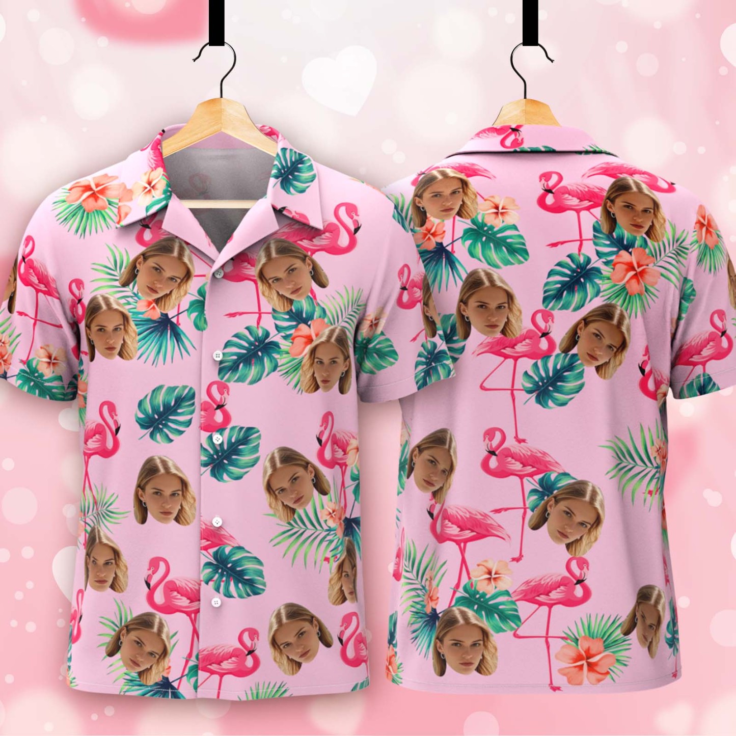 Custom Face Hawaiian Shirts With Face Colorful Flamingo Aloha Beach Shirt - Pink