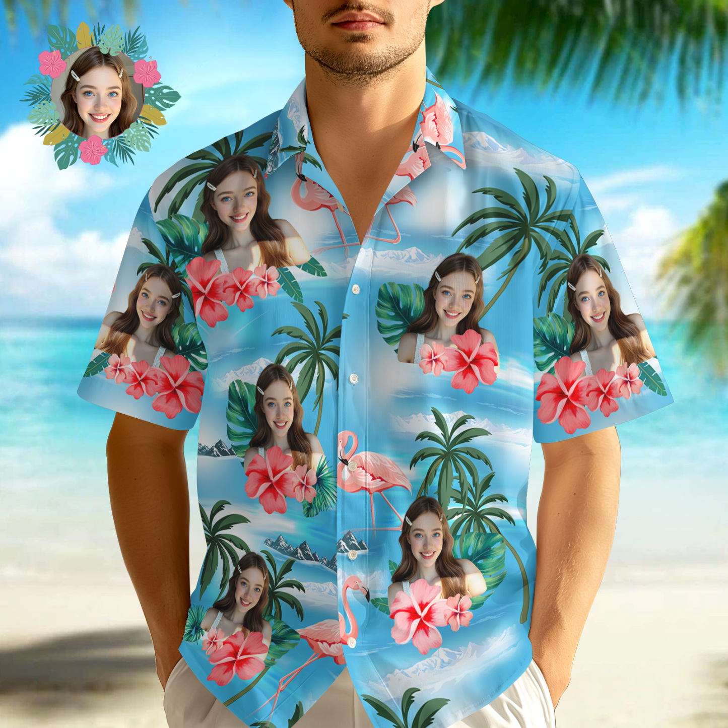 Personalized Unisex Tropical Hawaiian Aloha Shirt Summer Vacation Gift Custom Face Hawaii Shirt - MyFaceSocksAU