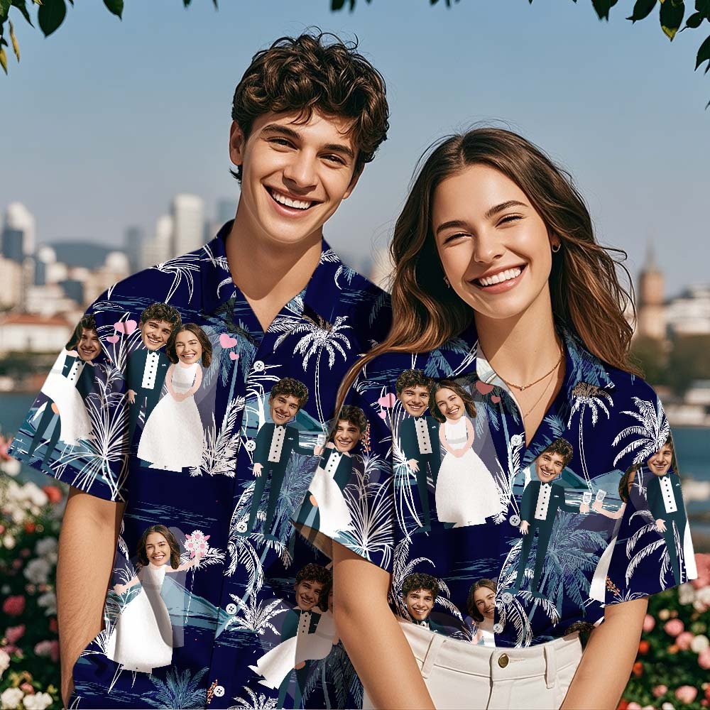 Custom Face Hawaiian Shirt Wedding Couple Face Hawaiian Shirt Personalized Wedding Dress - MyFaceSocksAU