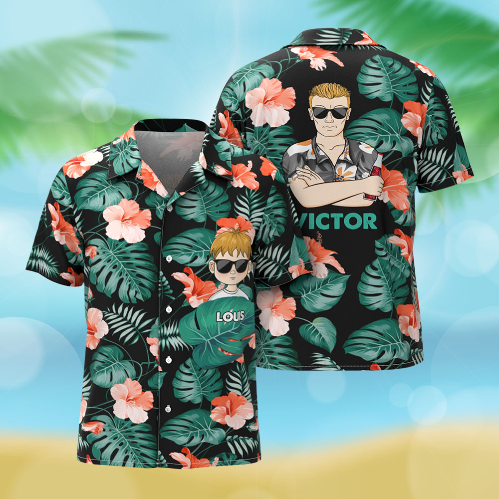 Custom Cartoon Hawaiian Shirt Best Dad Papa Ever Birthday Loving Gift For Father Grandpa Grandfather Custom Name Hawaiian Shirt - MyFaceSocksAU