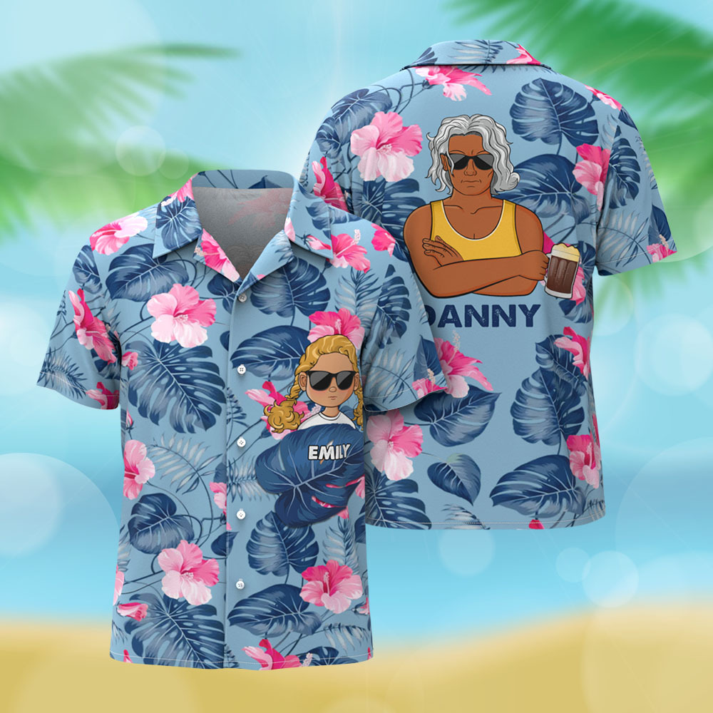 Custom Cartoon Hawaiian Shirt Best Dad Papa Ever Birthday Loving Gift For Father Grandpa Grandfather Custom Name Hawaiian Shirt - MyFaceSocksAU