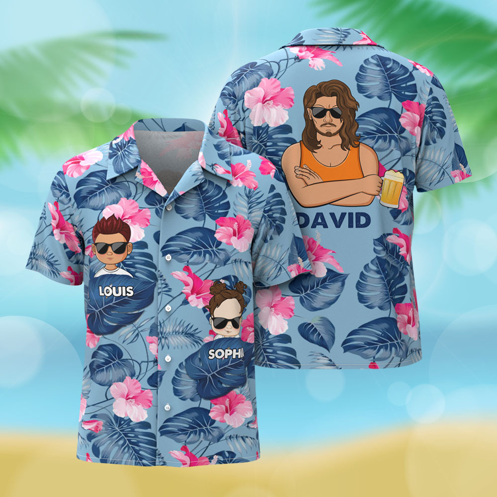 Custom Cartoon Hawaiian Shirt Best Dad Papa Ever Birthday Loving Gift For Father Grandpa Grandfather Custom Name Hawaiian Shirt - MyFaceSocksAU