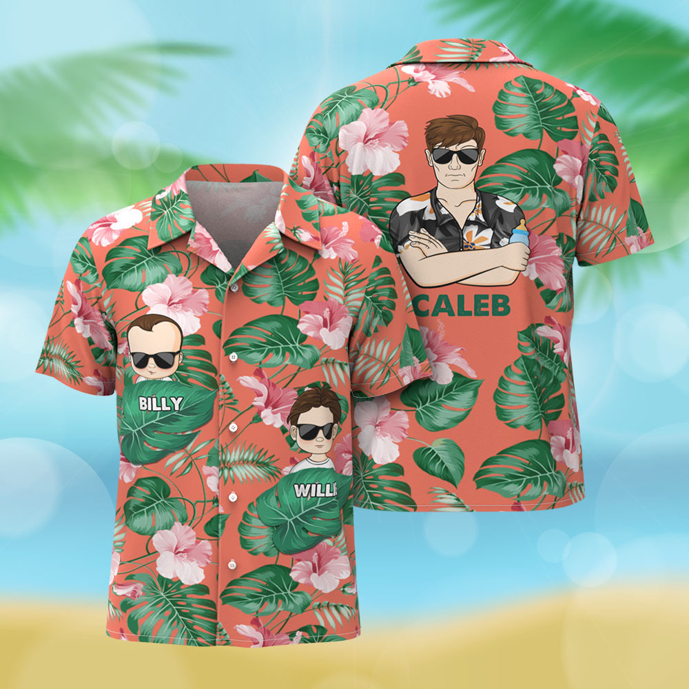 Custom Cartoon Hawaiian Shirt Best Dad Papa Ever Birthday Loving Gift For Father Grandpa Grandfather Custom Name Hawaiian Shirt - MyFaceSocksAU