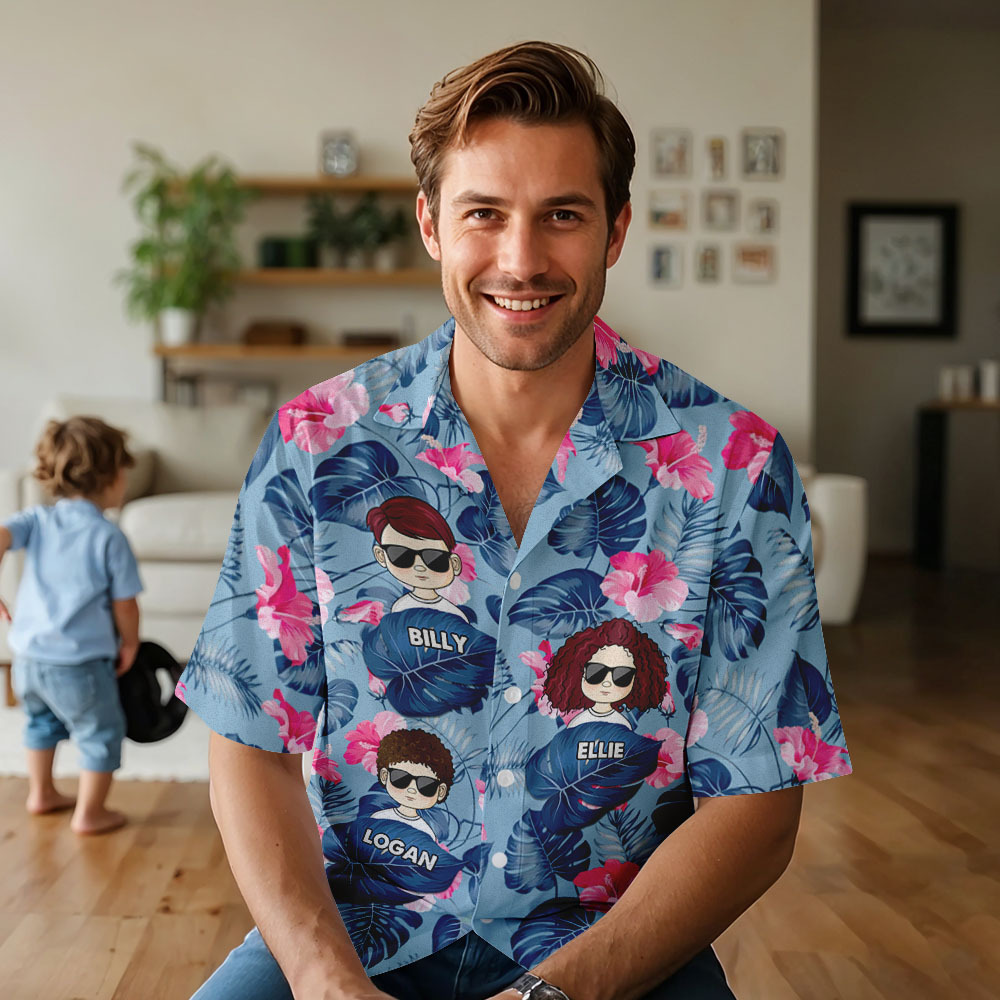 Custom Cartoon Hawaiian Shirt Best Dad Papa Ever Birthday Loving Gift For Father Grandpa Grandfather Custom Name Hawaiian Shirt - MyFaceSocksAU