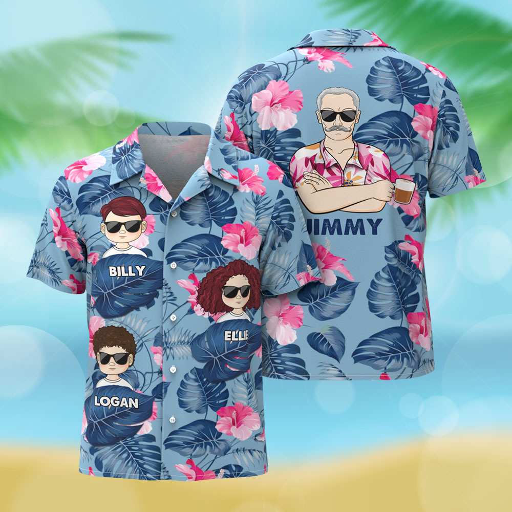Custom Cartoon Hawaiian Shirt Best Dad Papa Ever Birthday Loving Gift For Father Grandpa Grandfather Custom Name Hawaiian Shirt - MyFaceSocksAU