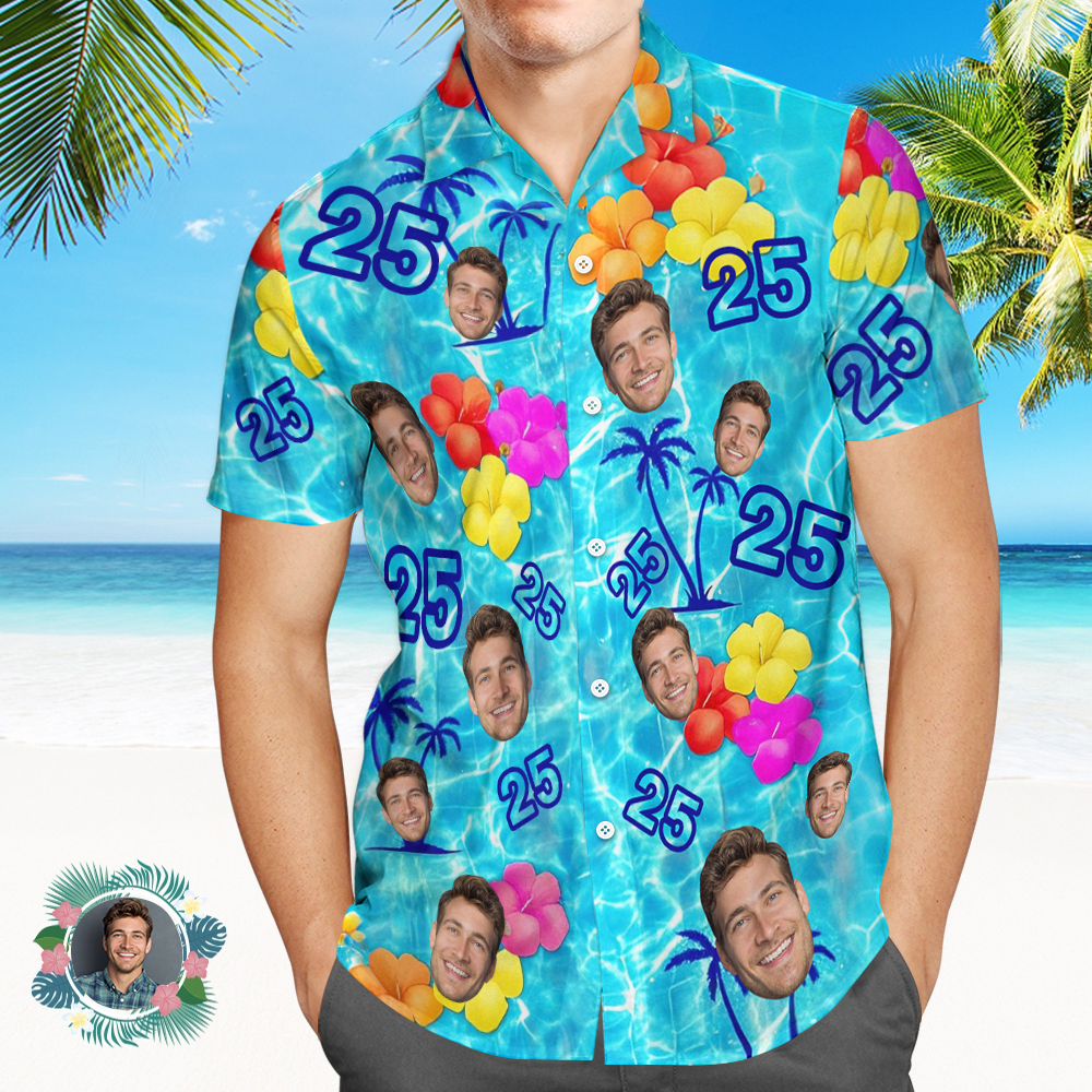 Custom Birthday Hawaiian Shirt Photo And Age Hawaiian Shirt Gift Funny Party Shirts - MyFaceSocksAU