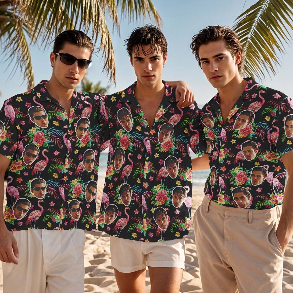 Custom Hawaiian Shirt Flamingo Photo Hawaiian Shirt Funny Vacation Shirts - MyFaceSocksAU