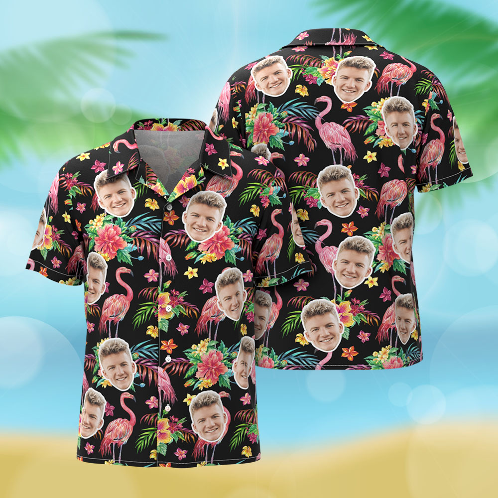 Custom Hawaiian Shirt Flamingo Photo Hawaiian Shirt Funny Vacation Shirts - MyFaceSocksAU