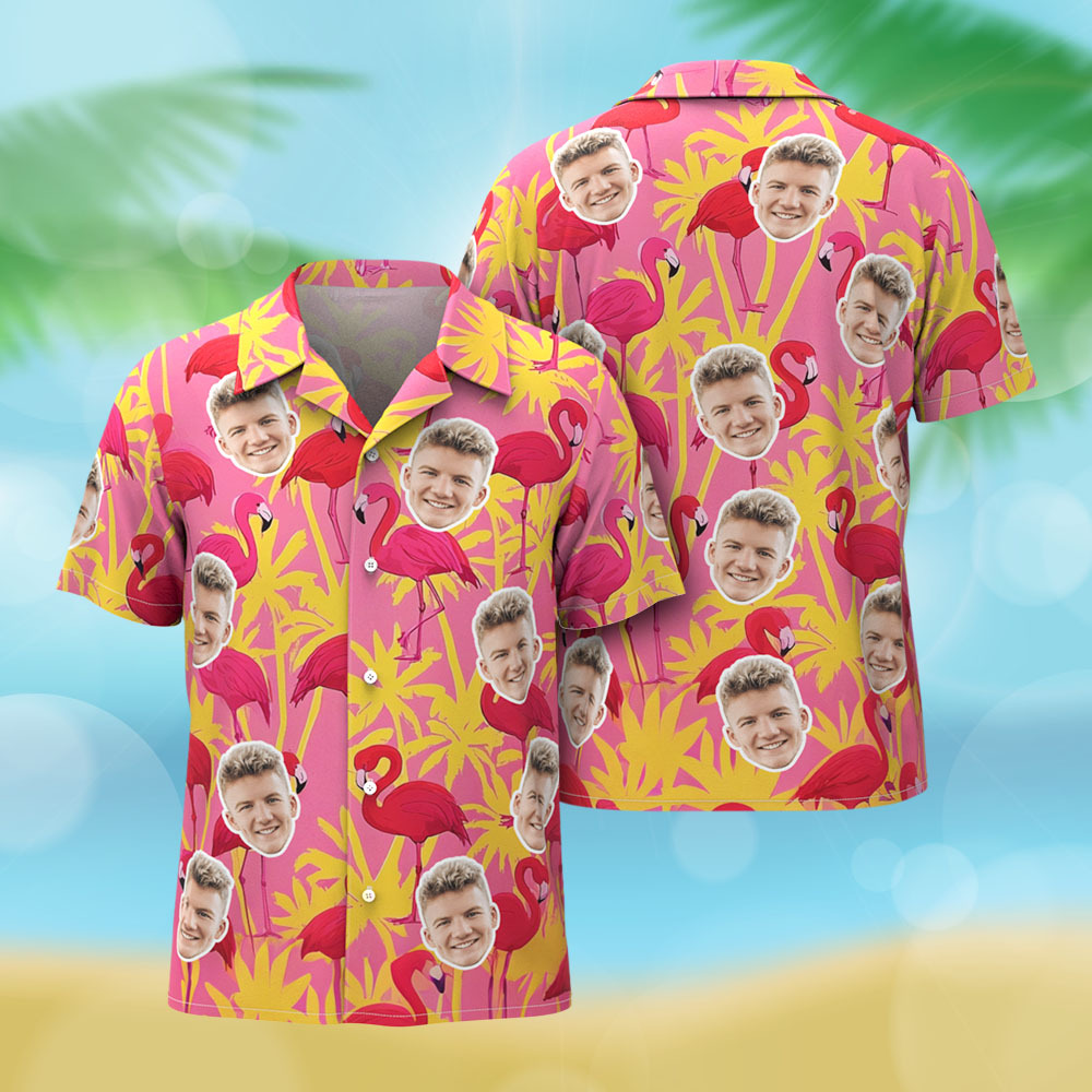 Custom Hawaiian Shirt Pink Flamingo Photo Hawaiian Shirt Funny Vacation Party Shirts - MyFaceSocksAU