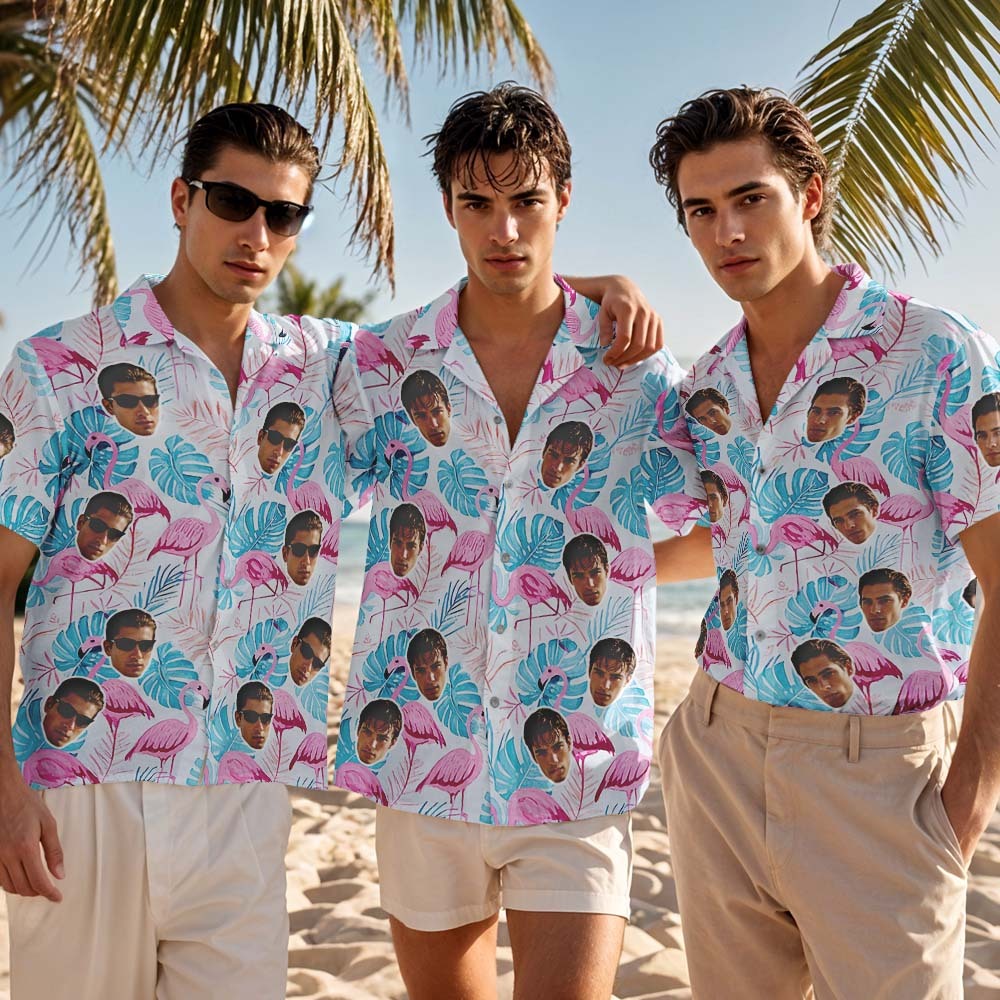 Personalized Blue Leveas Face Hawaiian Shirt Custom Face Photo Shirt for Men Fun Summer Vacation Gift - MyFaceSocksAU