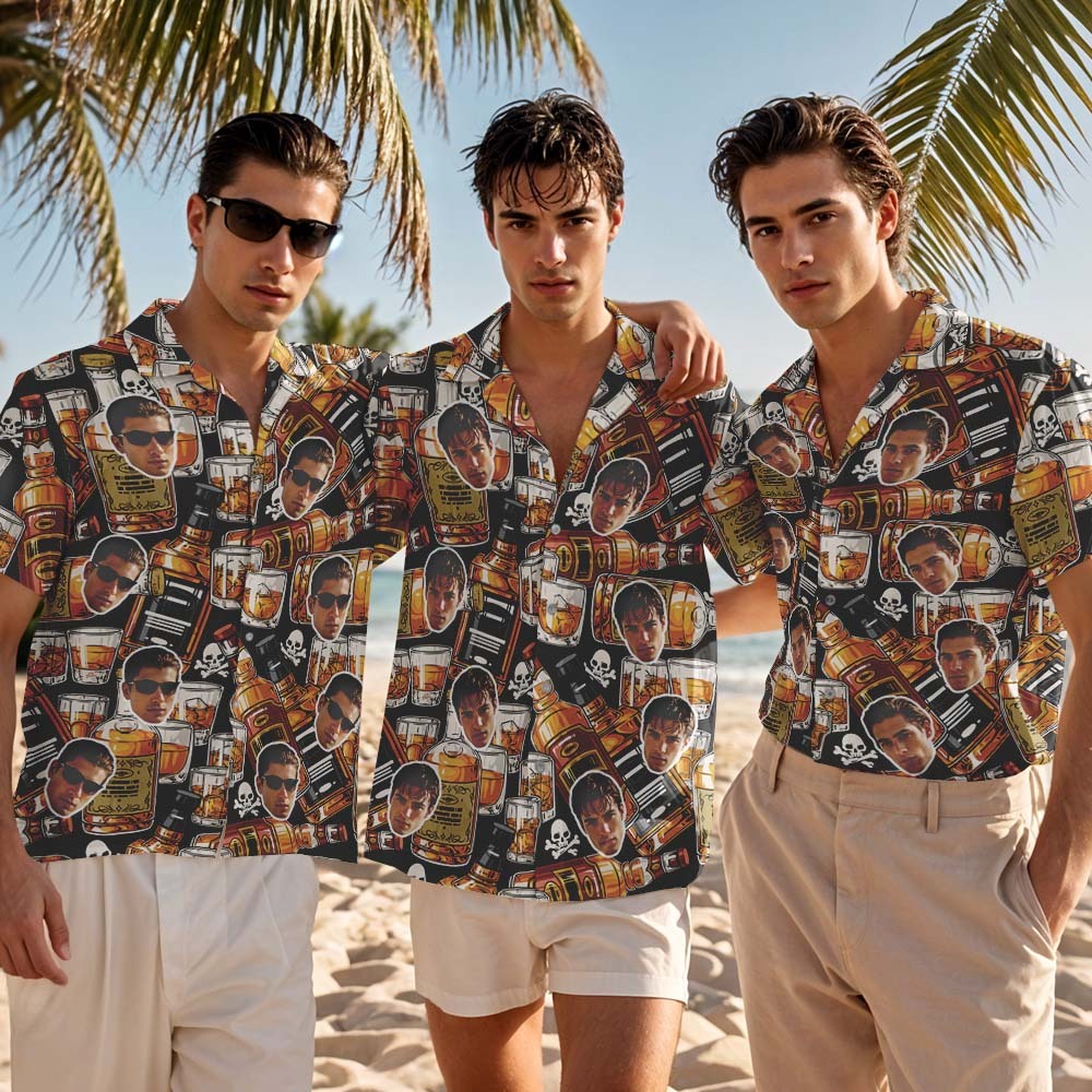 Personalized Face Hawaiian Shirt Whiskey Skull Hawaiian Shirt Father's Day Creative Gift - MyFaceSocksAU