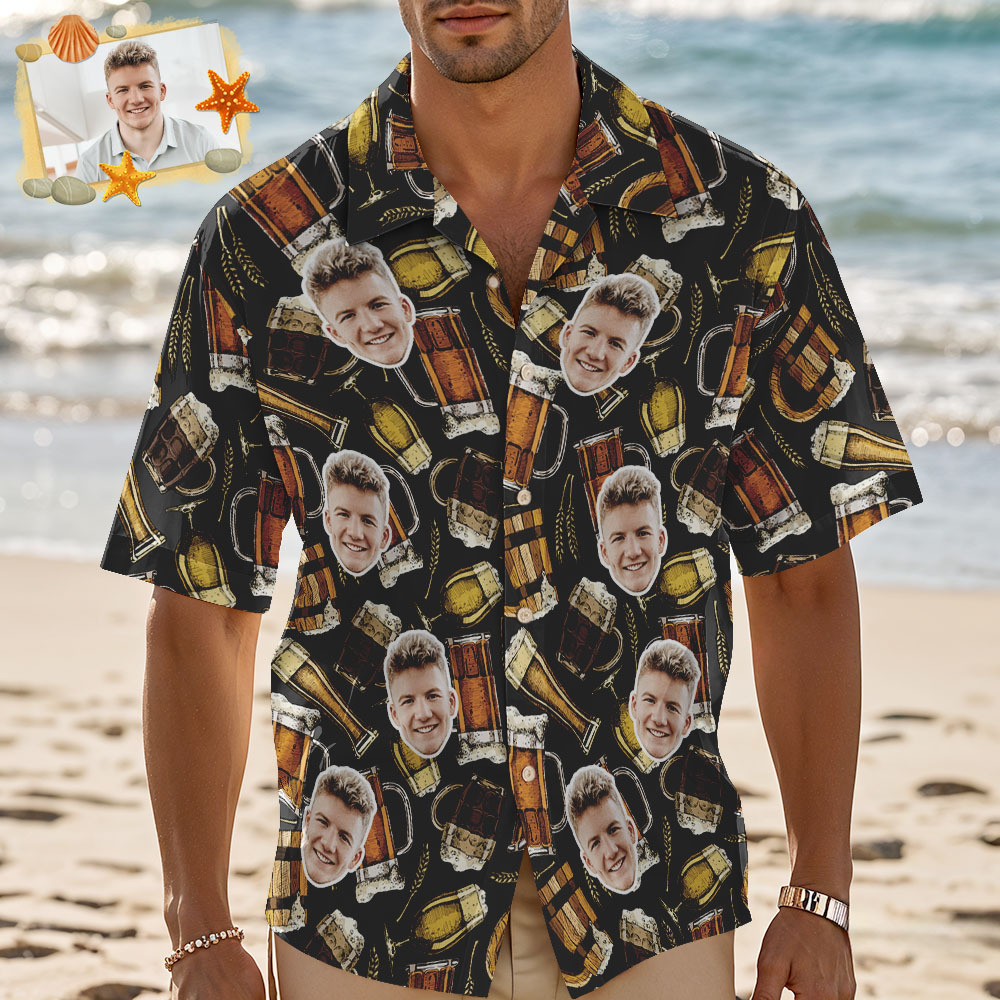 Personalized Face Hawaiian Shirt Whiskey Skull Hawaiian Shirt Father's Day Creative Gift - MyFaceSocksAU