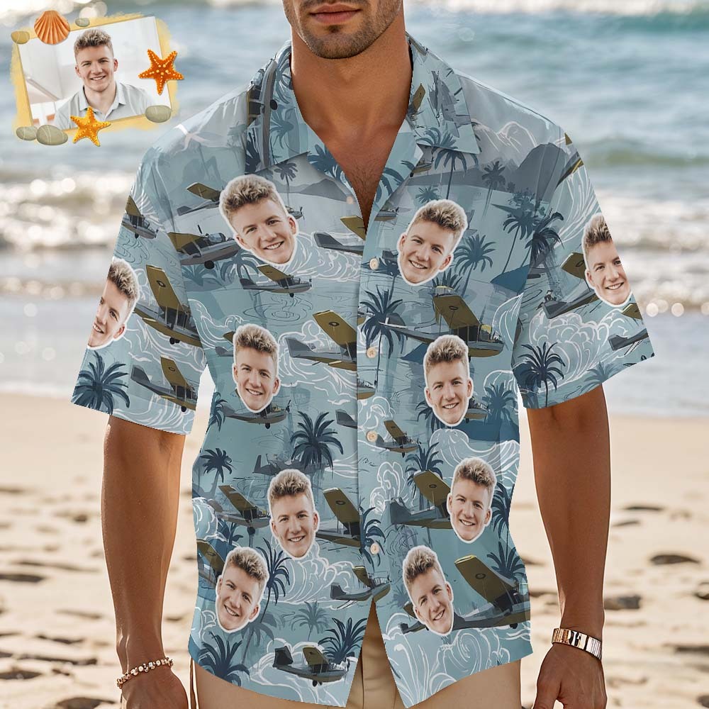 Custom Face Hawaiian Shirt Vibrant Flower Aloha Face Blue Hawaiian Shirt - MyFaceSocksAU